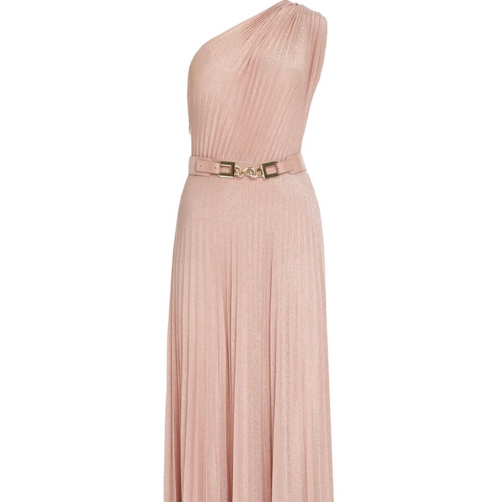 New Elisabetta Franchi pale pink one shoulder pleated gown size IT 40